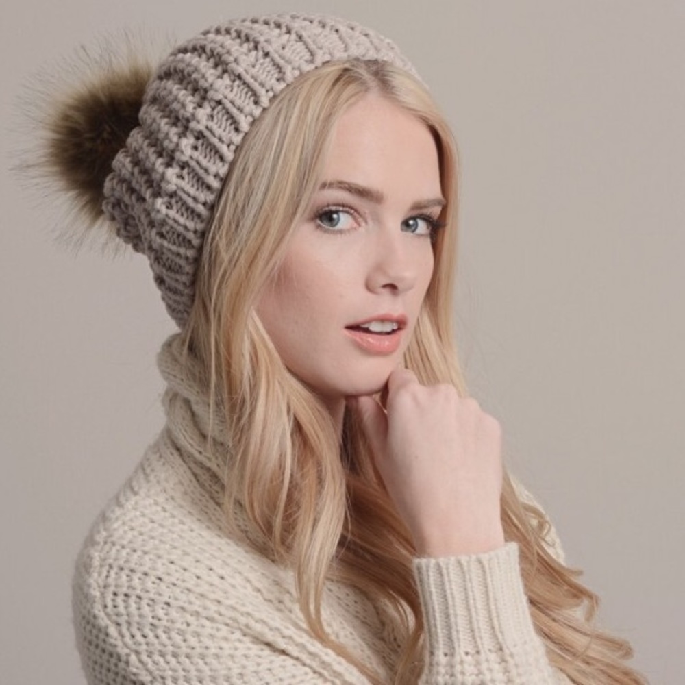 6 PACKS MOCHA Pom Pom Beanies